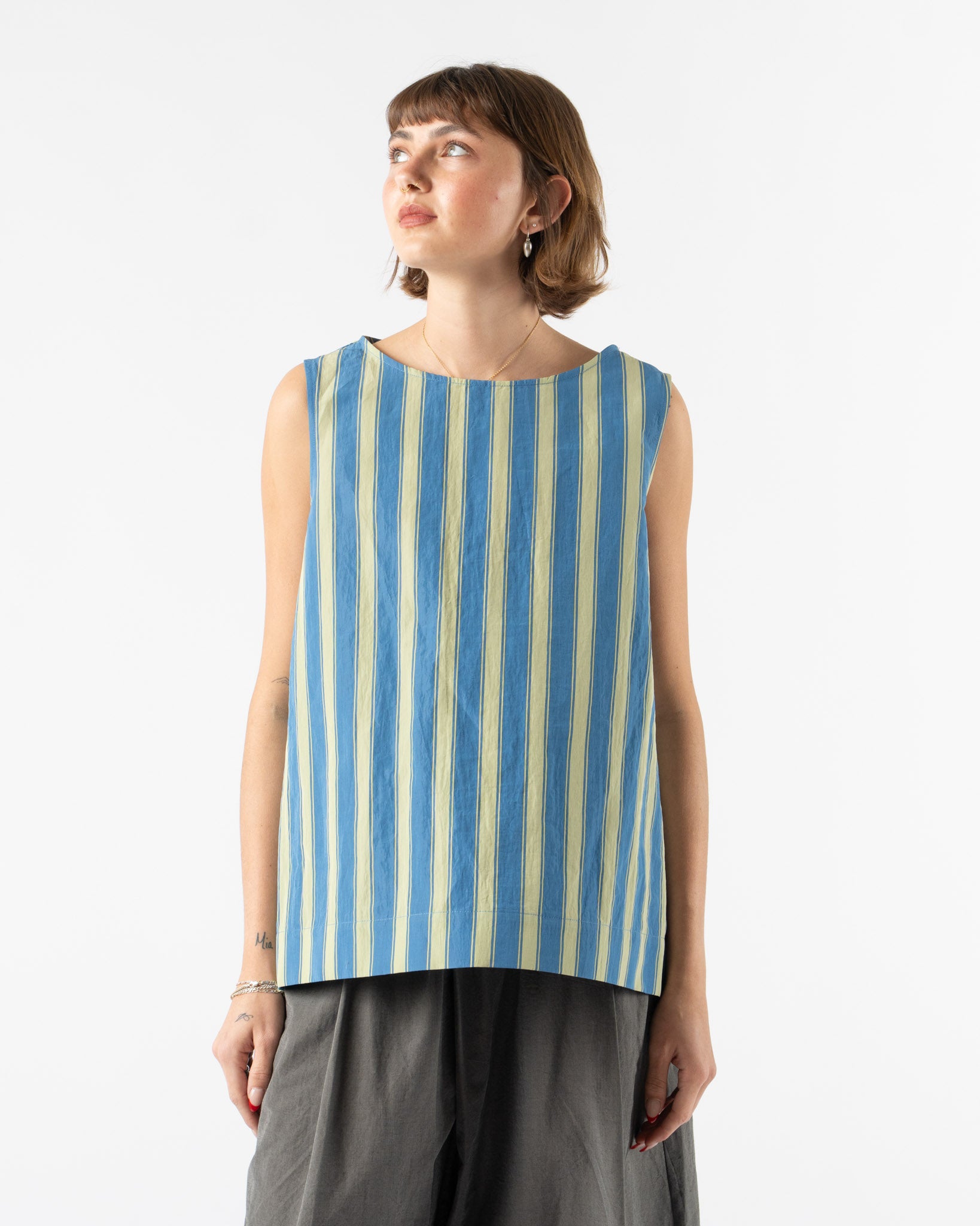 Toogood The Basketmaker Top in Taffeta Stripe Cornflower