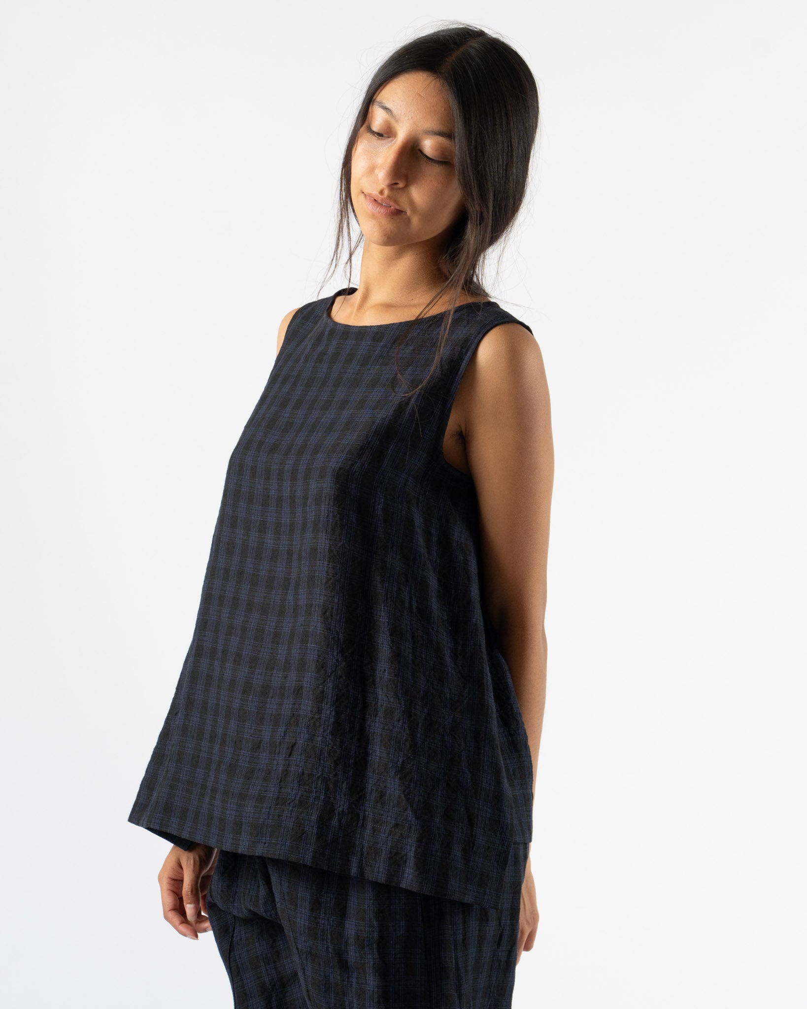 Toogood The Basketmaker Top in Linen Check Midnight