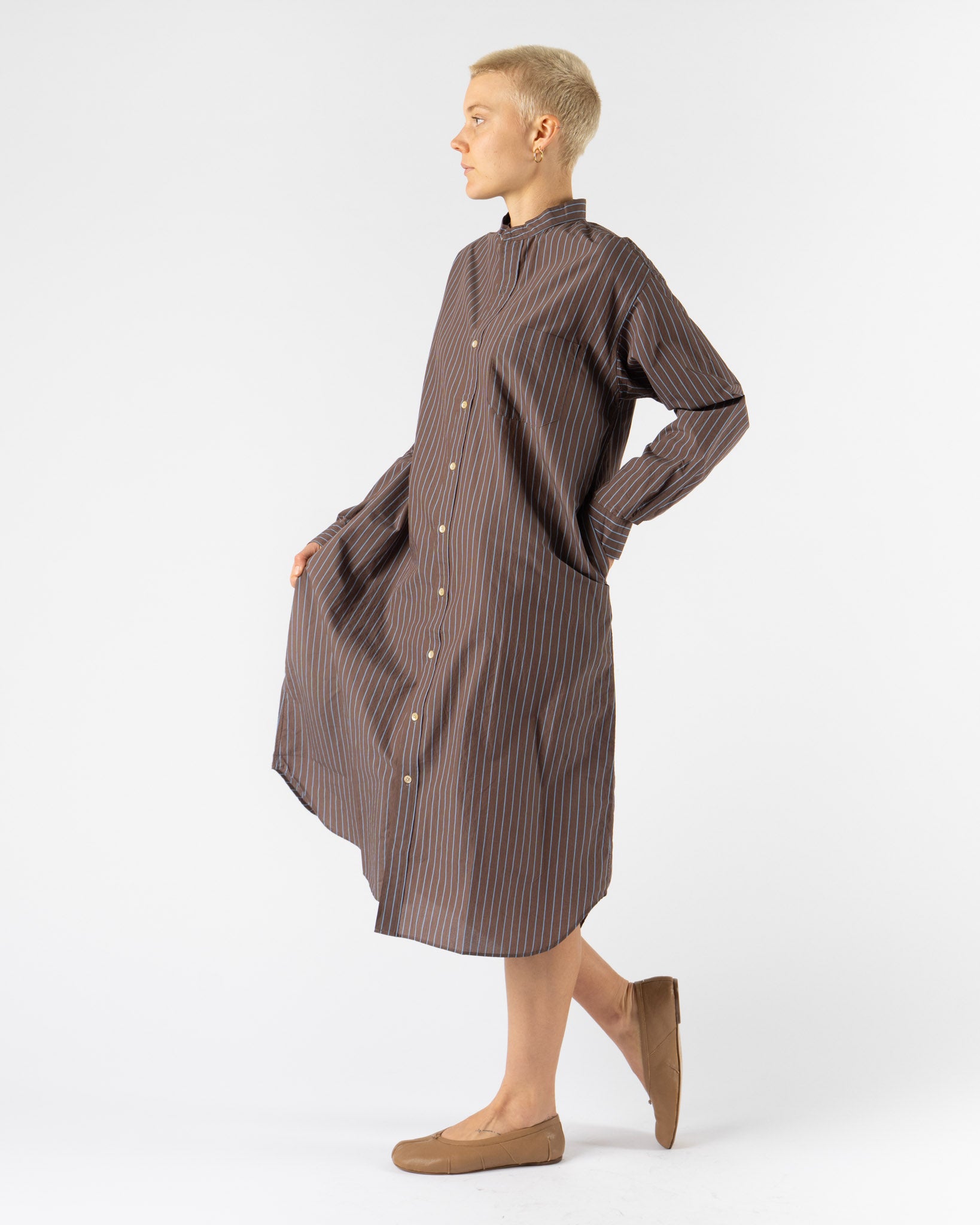ts(s) Baggy Fit Band Collar Shirt Dress in Brown