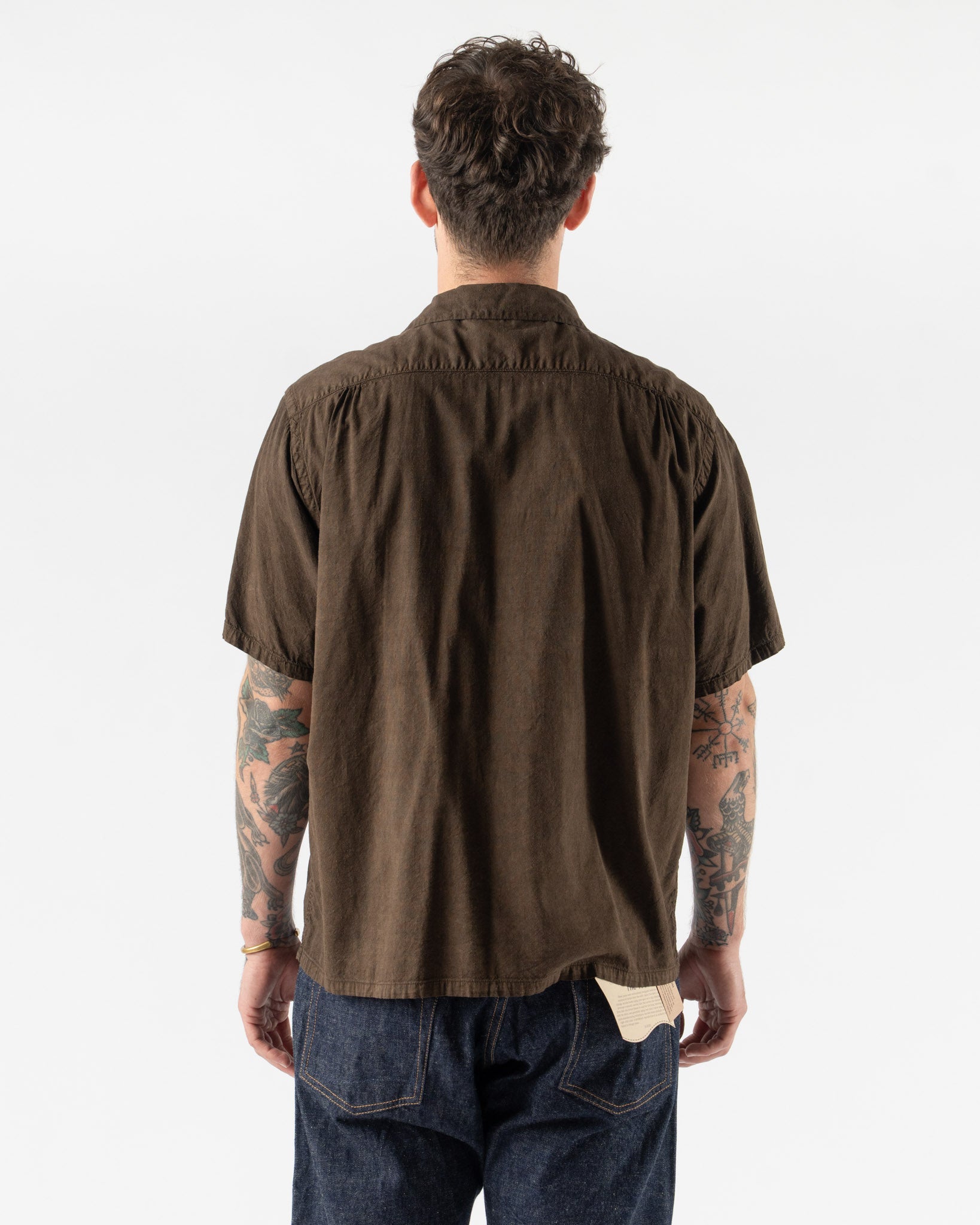 T.T Open Collar Shirt in Mud Dyed Brown