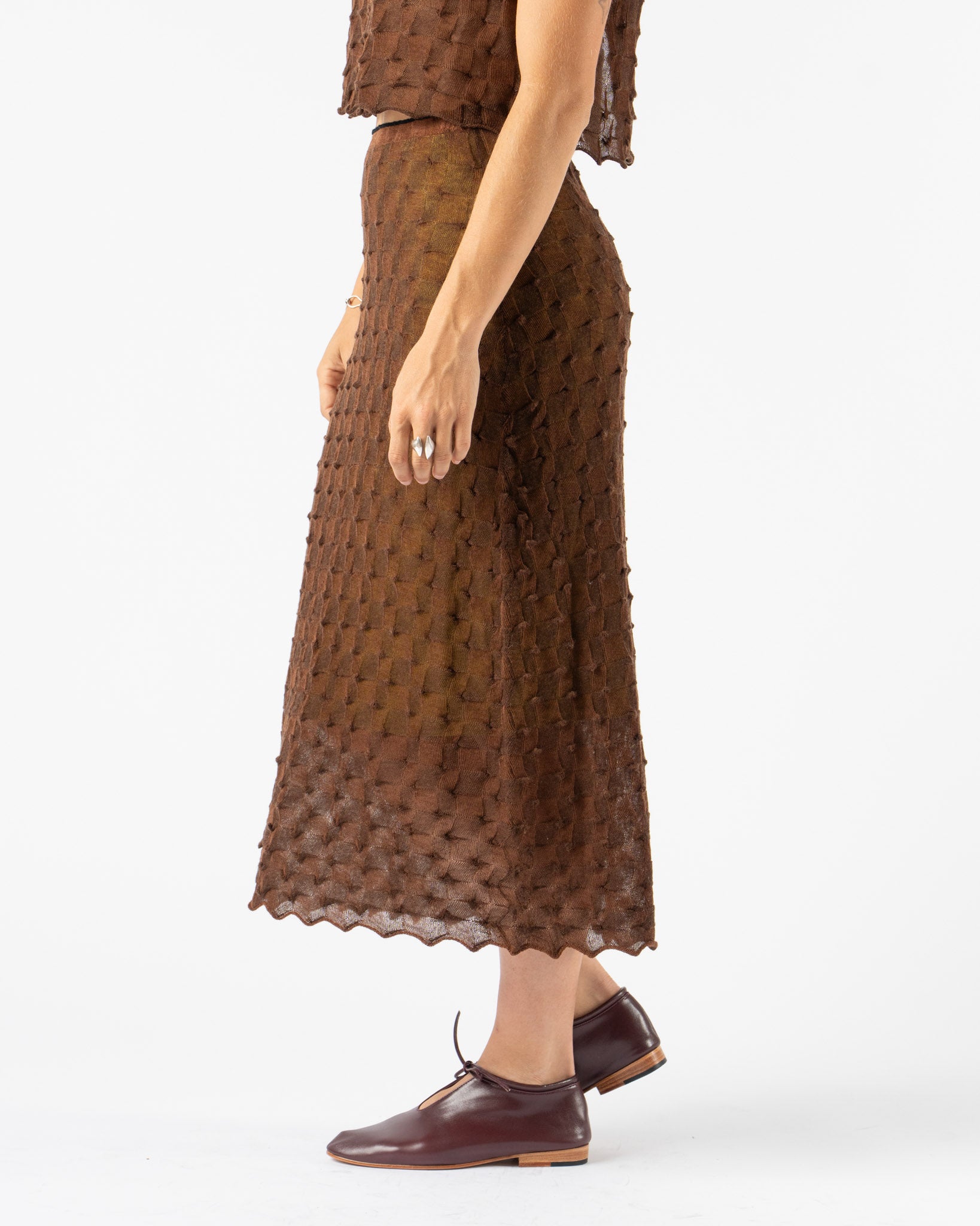YanYan Borlor A Line Midi Skirt in Brown
