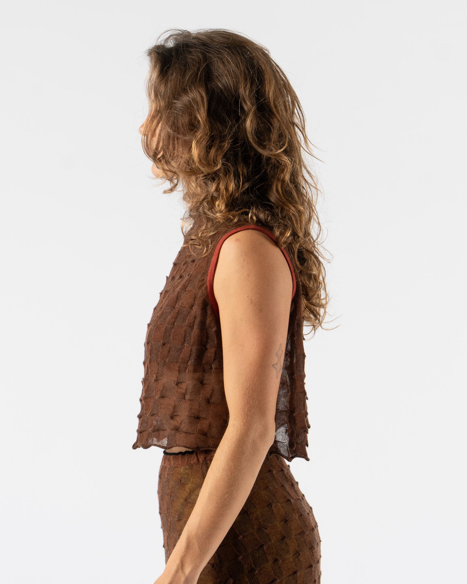 YanYan Borlor Boxy Knit 2-Way Tank in Brown
