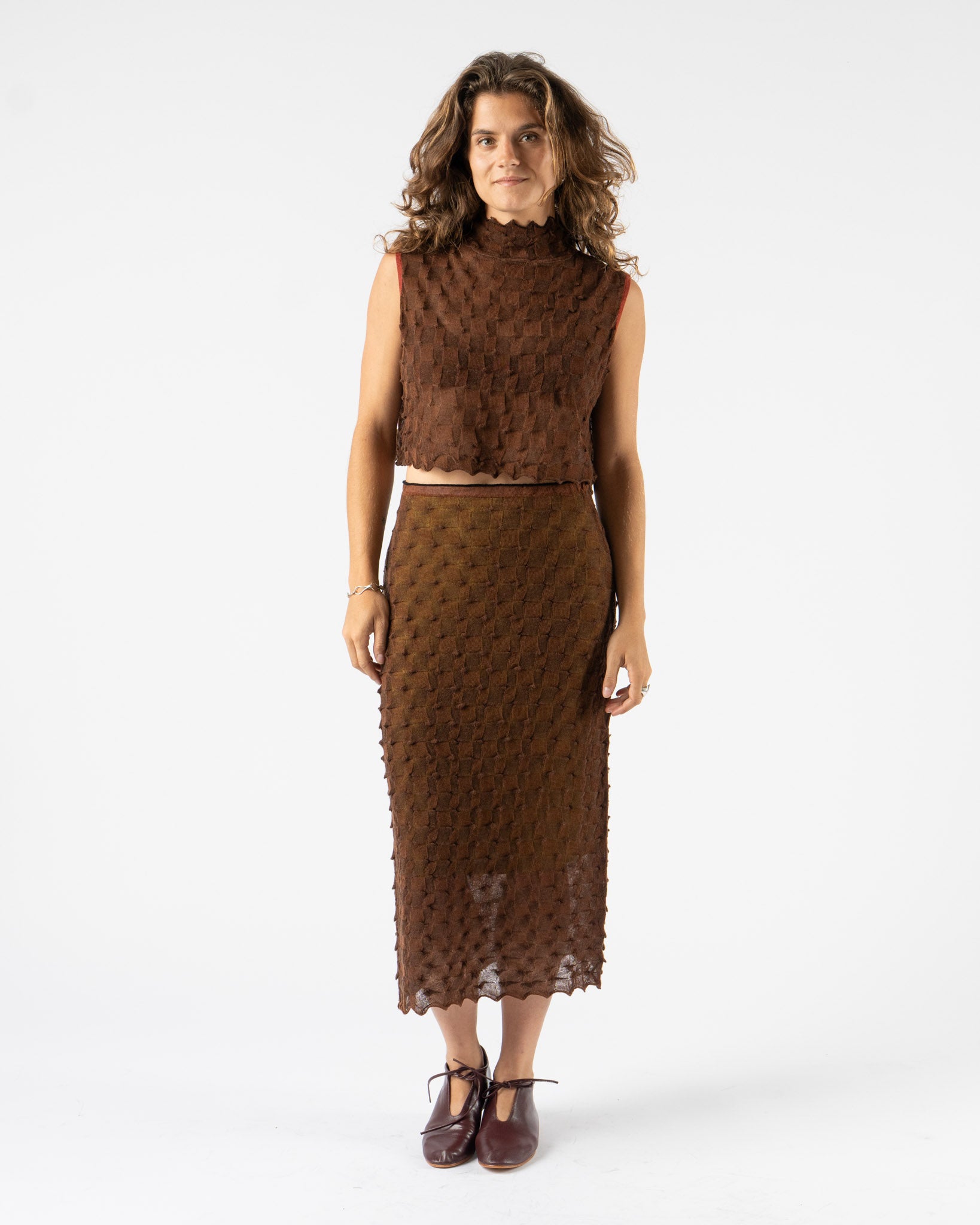 YanYan Borlor Boxy Knit 2-Way Tank in Brown