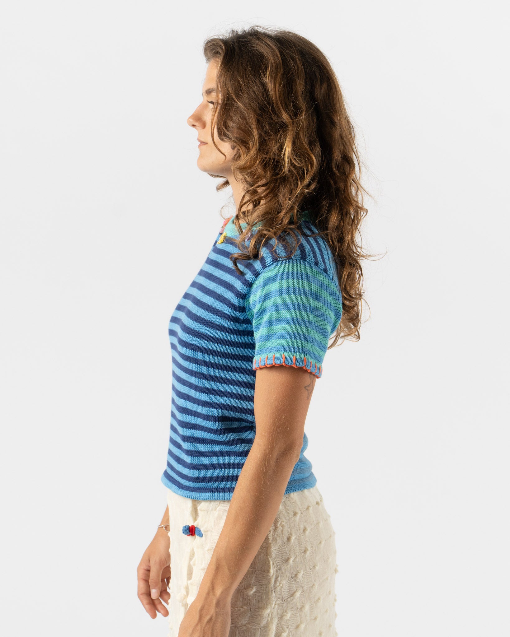YanYan Cotton Stripe Tee in Blue
