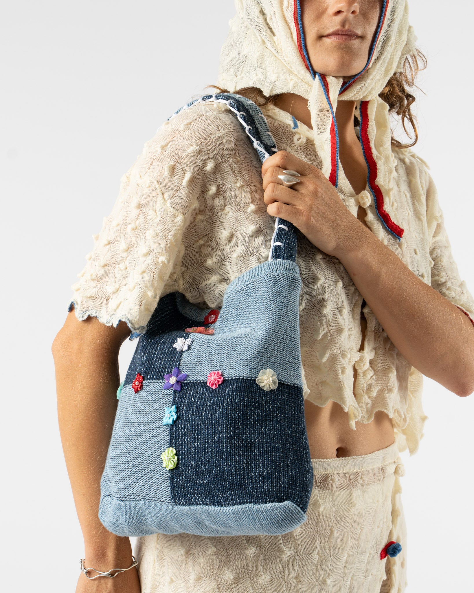 YanYan Embellished Checked Tote in Denim