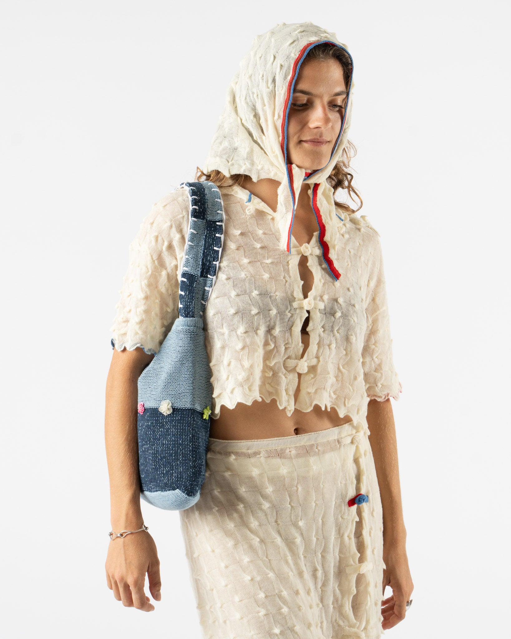 YanYan Embellished Checked Tote in Denim