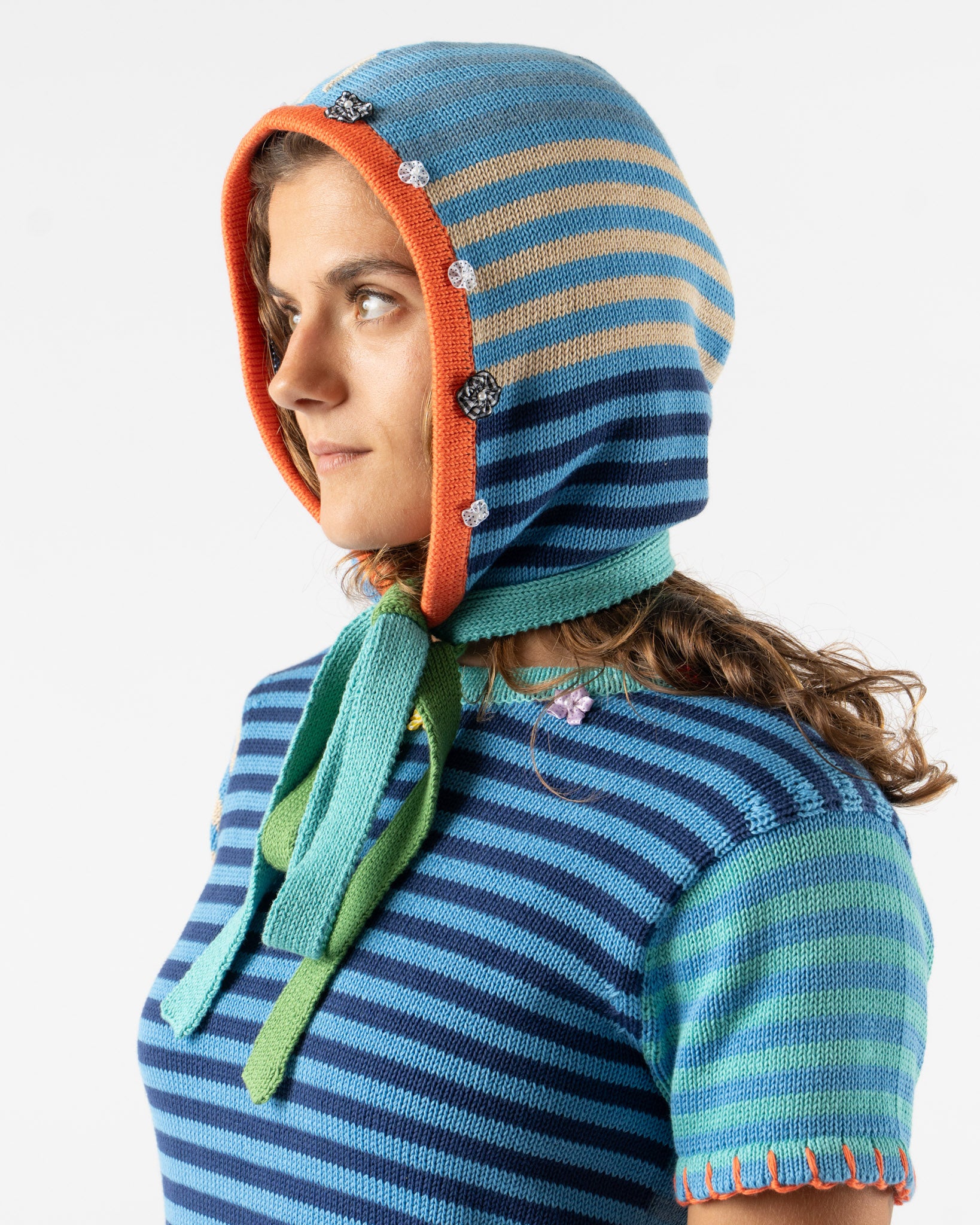 YanYan Stripe Bonnet in Blue