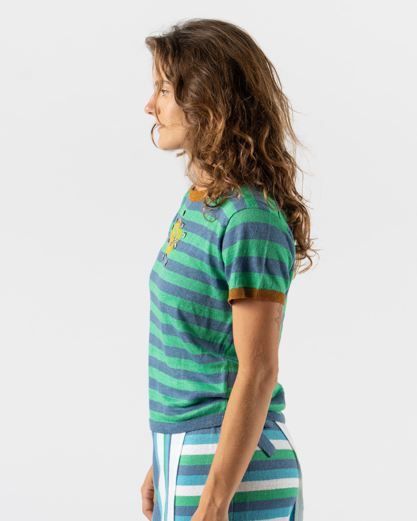 YanYan Linen YanYan Stripe Tee in Denim/Peppermint