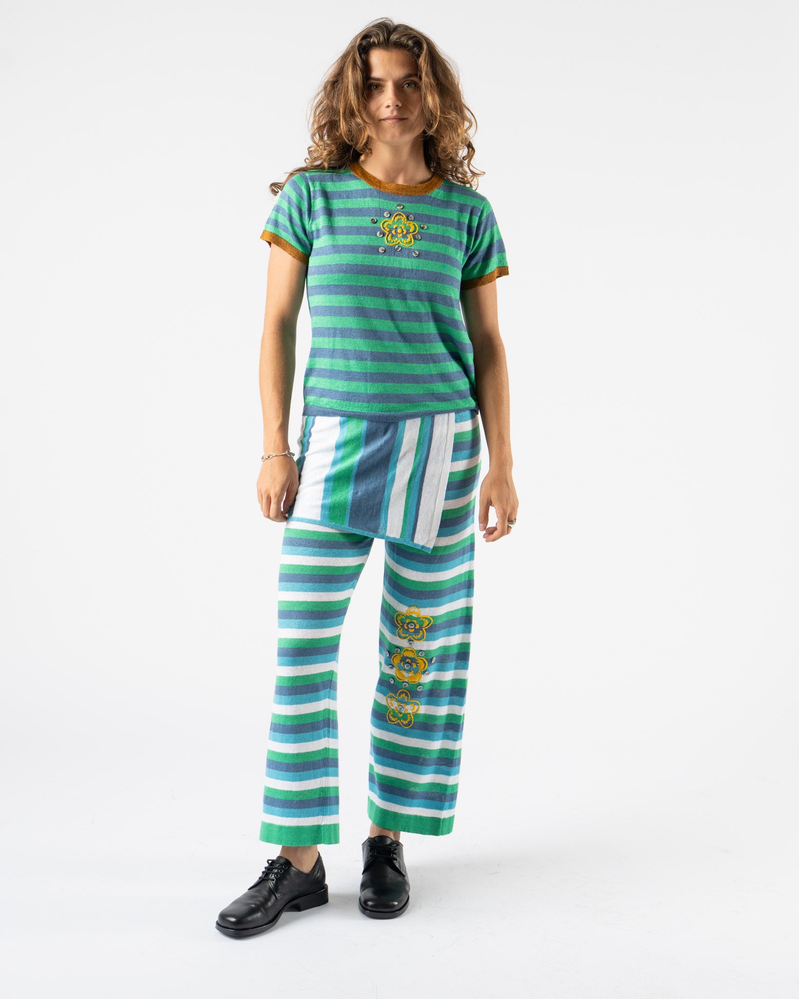 YanYan Linen YanYan Stripe Tee in Denim/Peppermint