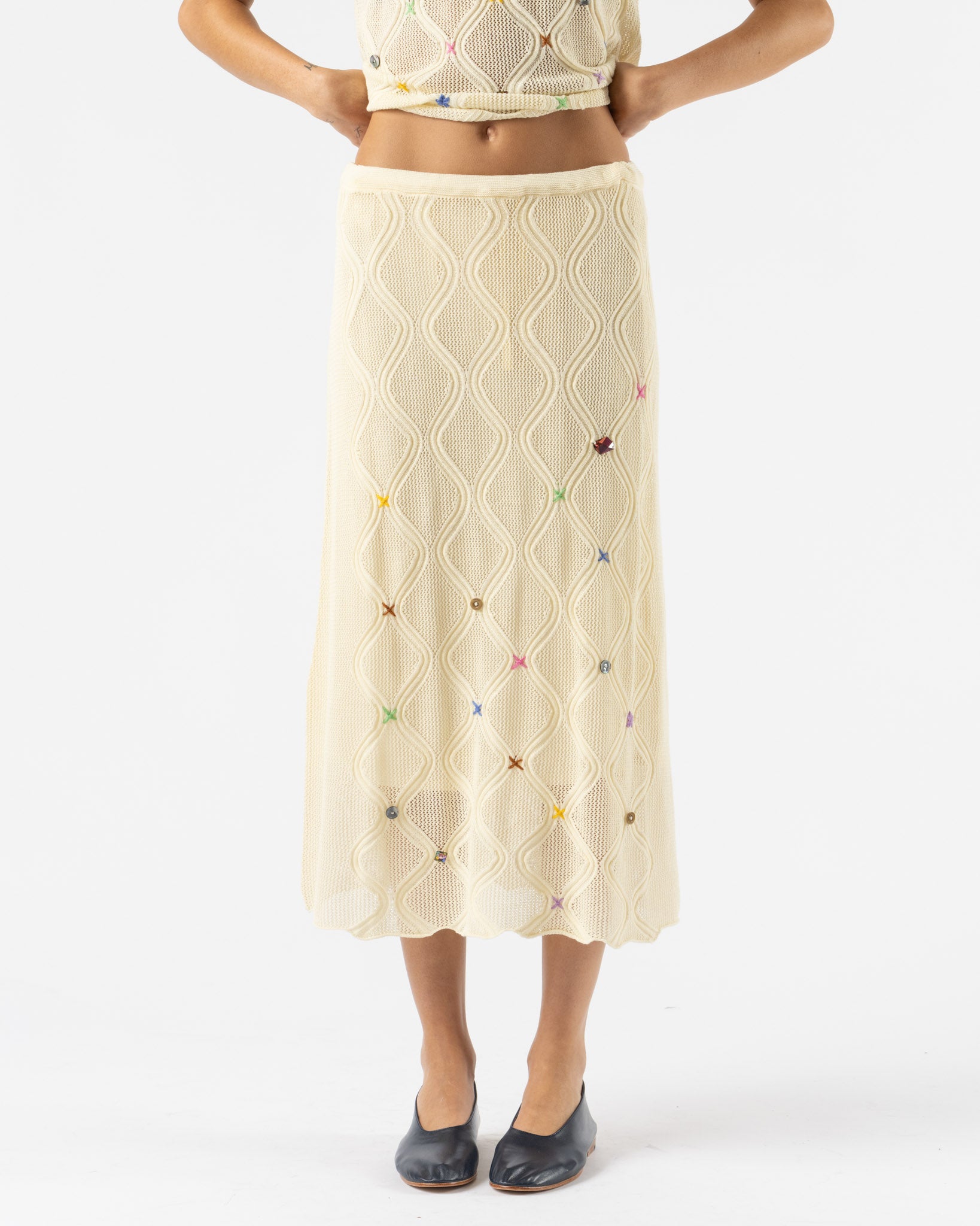 YanYan Lattice Midi Skirt with Lining in Ivory