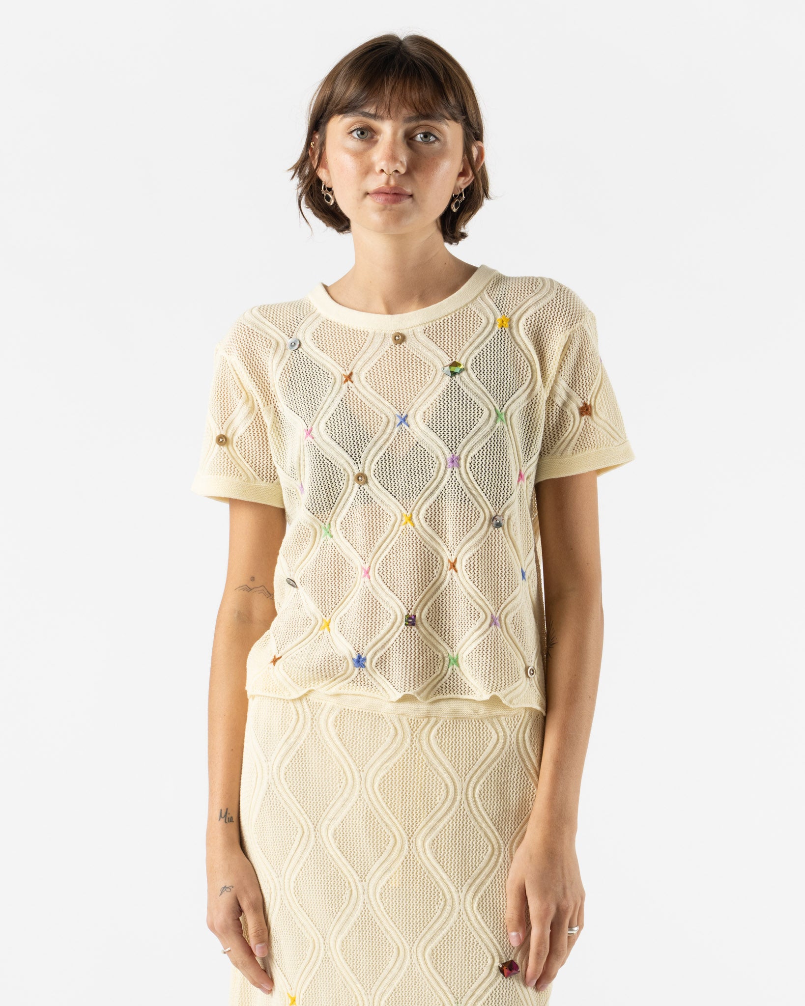 YanYan Lattice Tee in Ivory