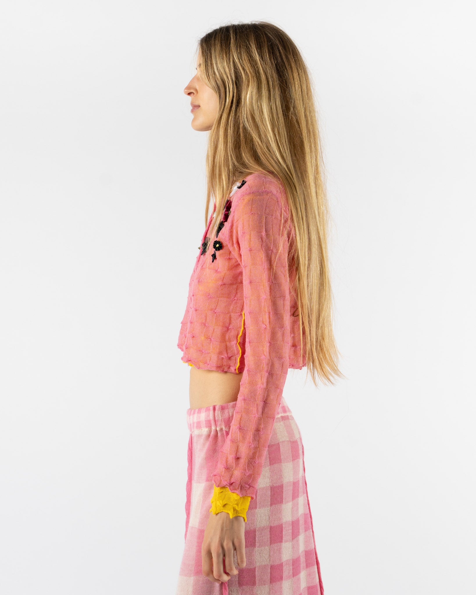 YanYan Borlor DBL Layer Floral Cardigan in Pink/Yellow