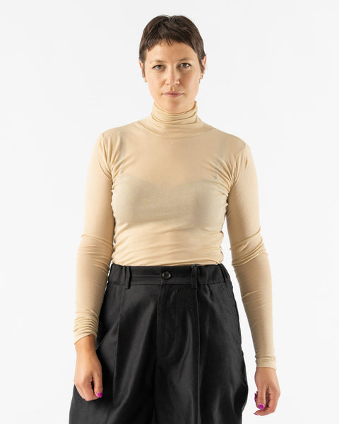 Auralee High Gauge Sheer Rib Turtleneck in Light Beige