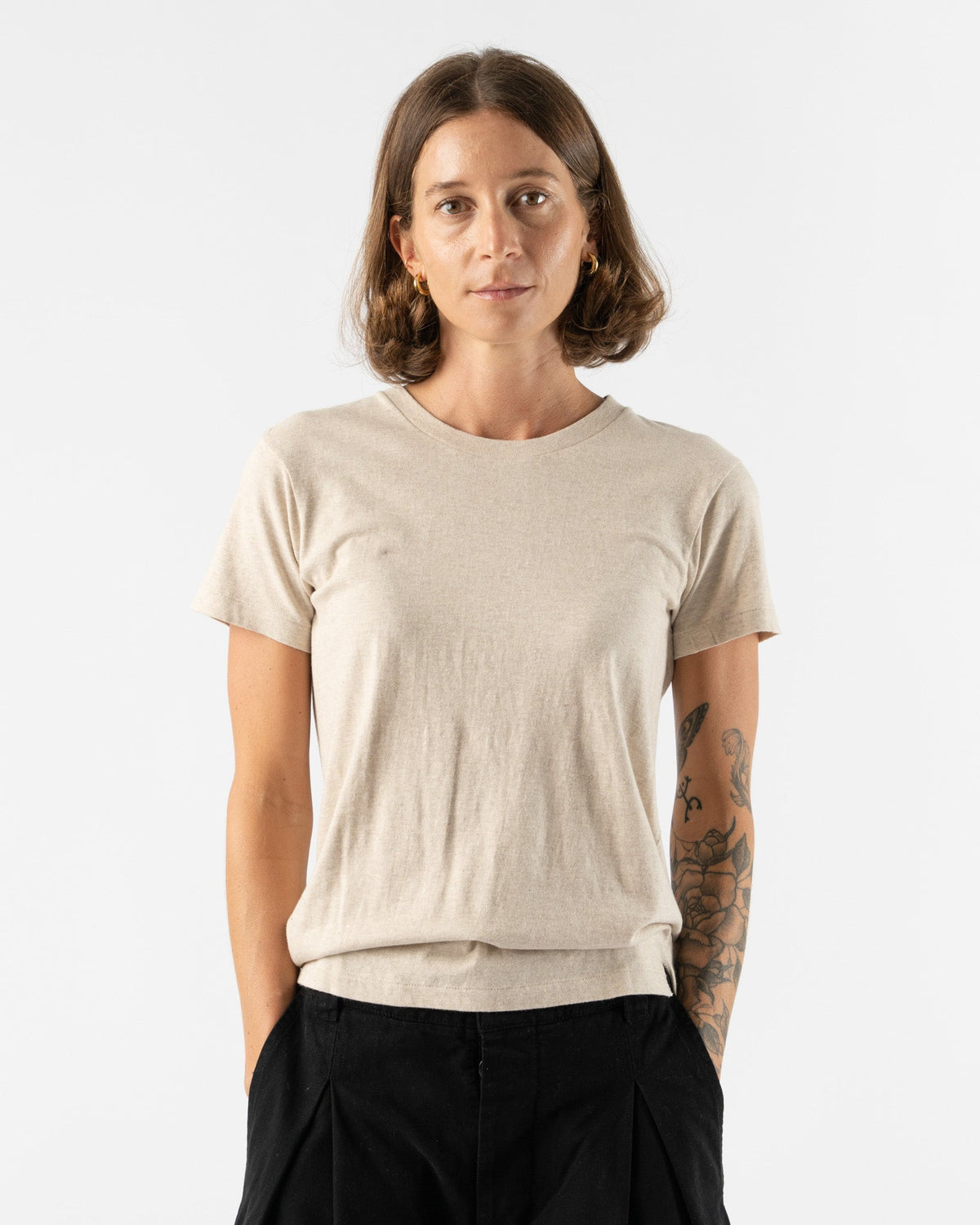 Auralee Womens Seamless Crew Neck Tee in Top Brown Curated at Jake 