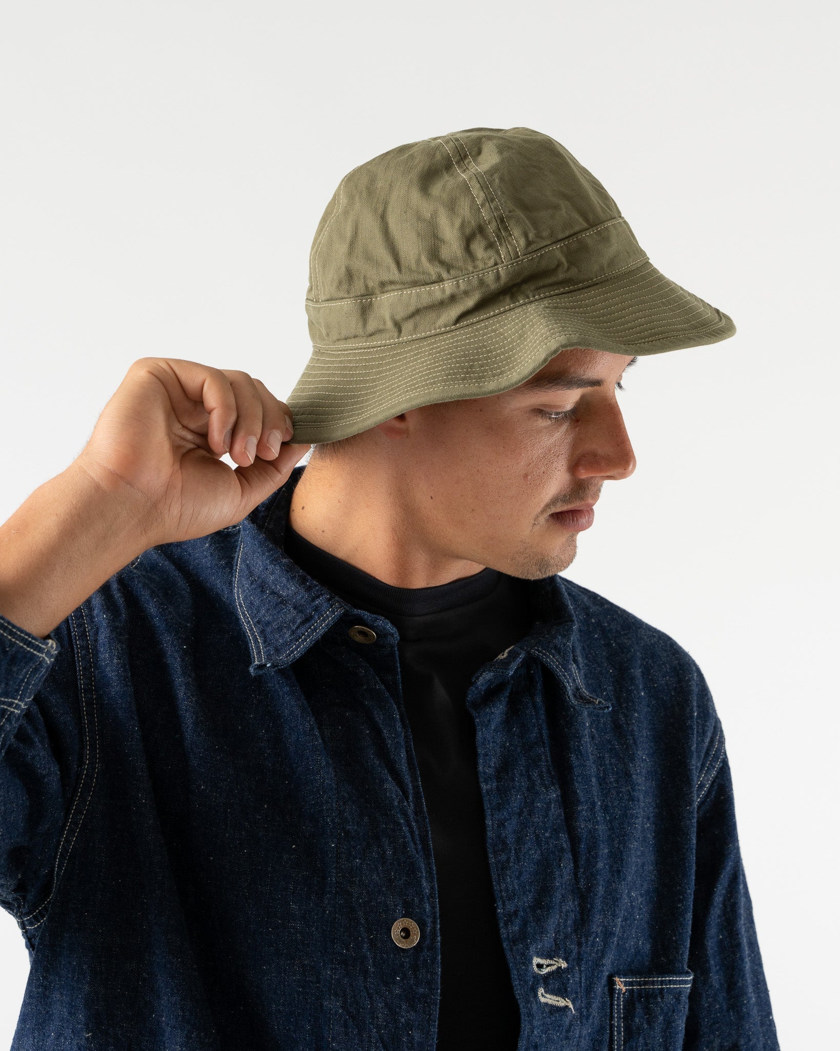 orSlow US Navy Hat in Herringbone Green
