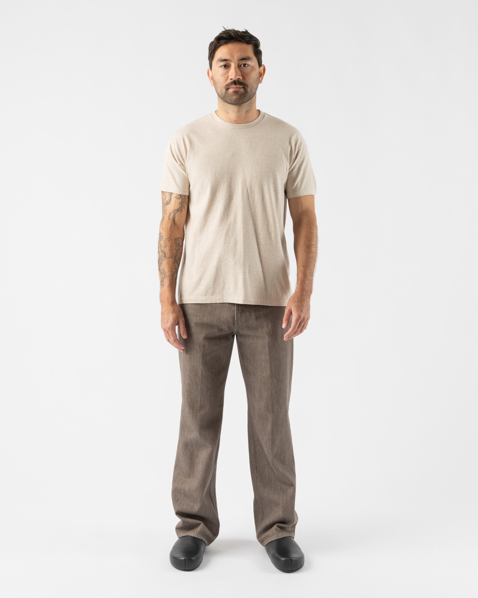 Auralee-Hard-Twist-Denim-Five-Pocket-Pants-in-Mocha-Brown-Santa-Barbara-Boutique-Jake-and-Jones-Sustainable-Fashion