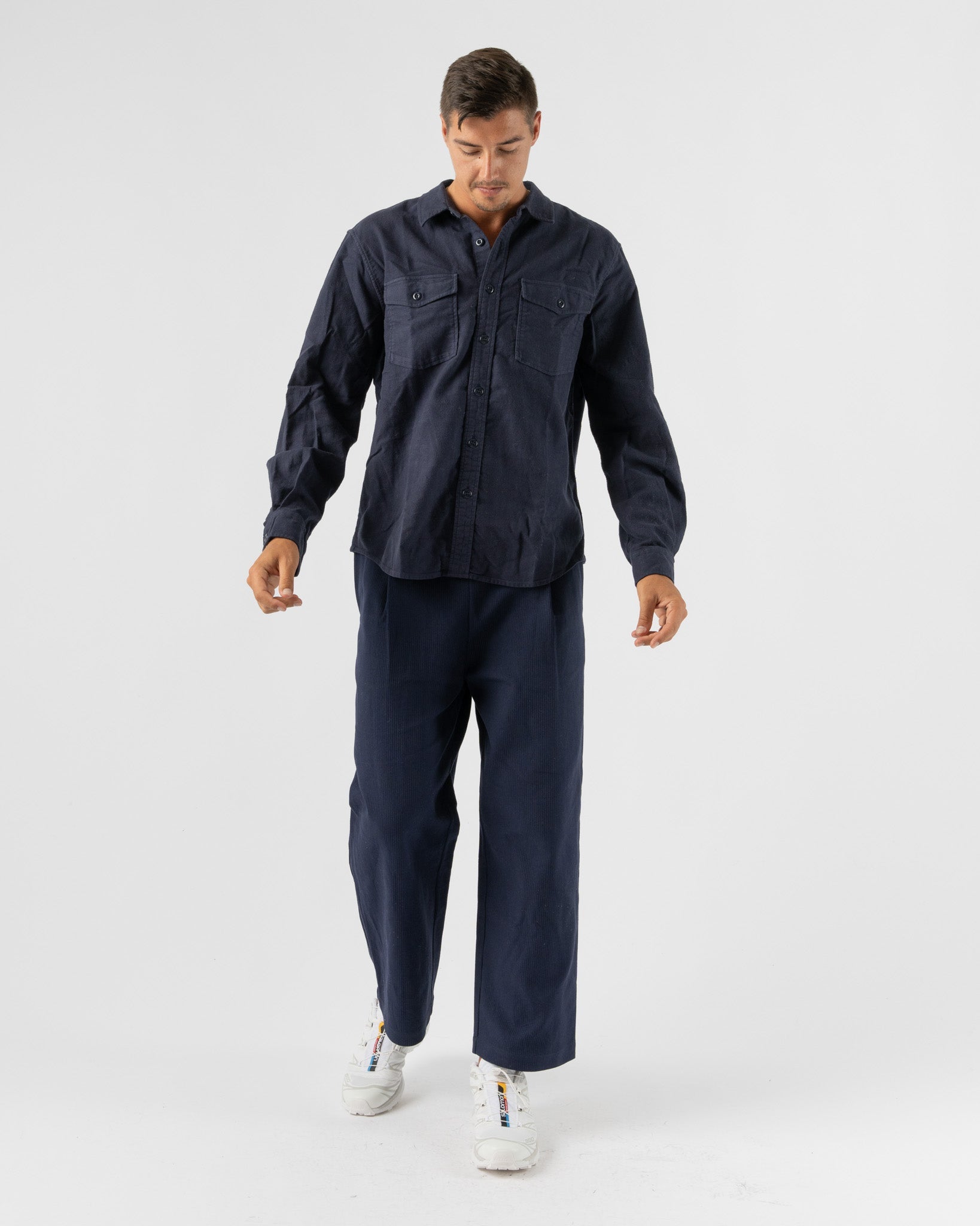 Cawley-Cotton-Raised-Stripe-Sibyl-Trouser-in-Navy-Santa-Barbara-Boutique-Jake-and-Jones-Sustainable-Fashion