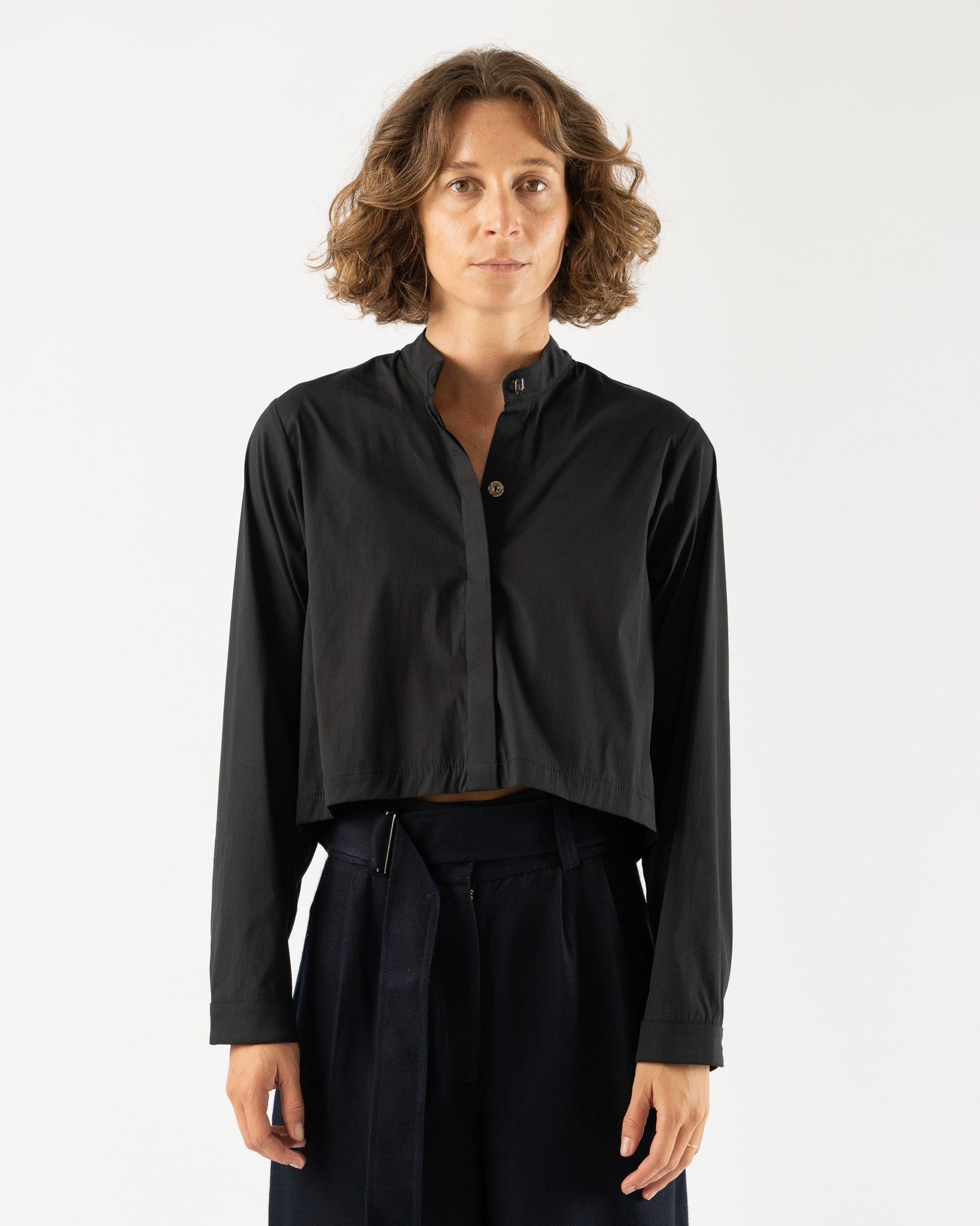 Delfina-Balda-Simo-Cropped-Button-Up-Top-in-Black-Santa-Barbara-Boutique-Jake-and-Jones-Sustainable-Fashion