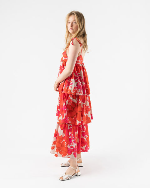 Kika Vargas Liere Long Dress in Red Orchid Cotton Poplin Curated