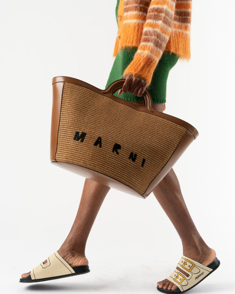 Marni Tropicalia Large Bag in Brown Leather and Raffia