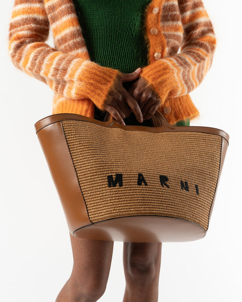 Marni Tropicalia Large Bag in Brown Leather and Raffia Curated at Jake and  Jones