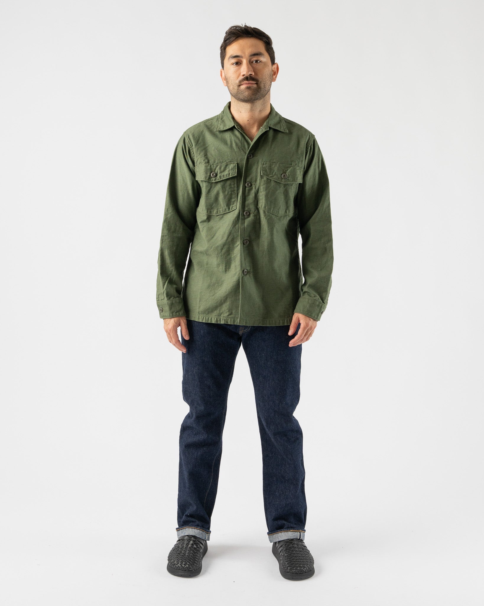 orSlow-U.S.-Army-Fatigue-Shirt-in-Green-Santa-Barbara-Boutique-Jake-and-Jones-Sustainable-Fashion