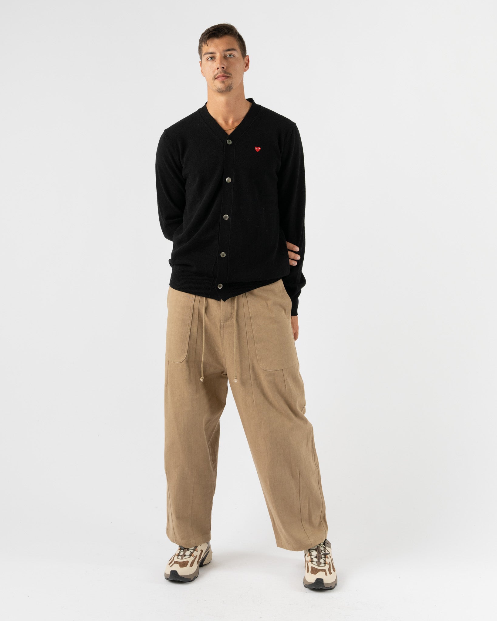 Play-COMME-des-GARÇONS-Small-Heart-Cardigan-in-Black-Santa-Barbara-Boutique-Jake-and-Jones-Sustainable-Fashion