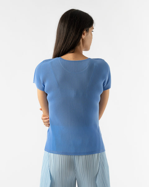 Pleats Please Issey Miyake Pleated Round-neck T-shirt in Blue