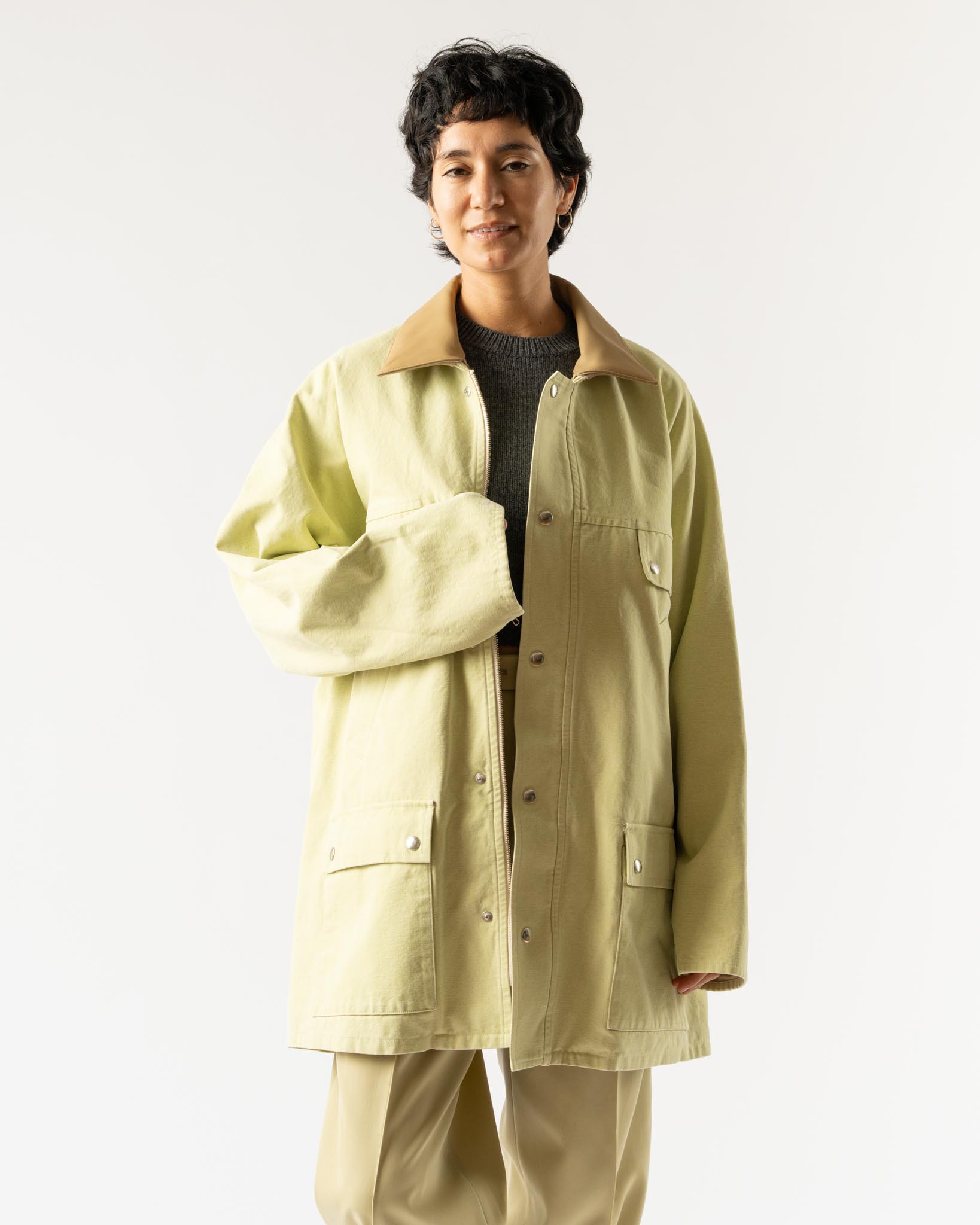 Auralee Washed Organic Hunter Blouson in Lime Green Curated