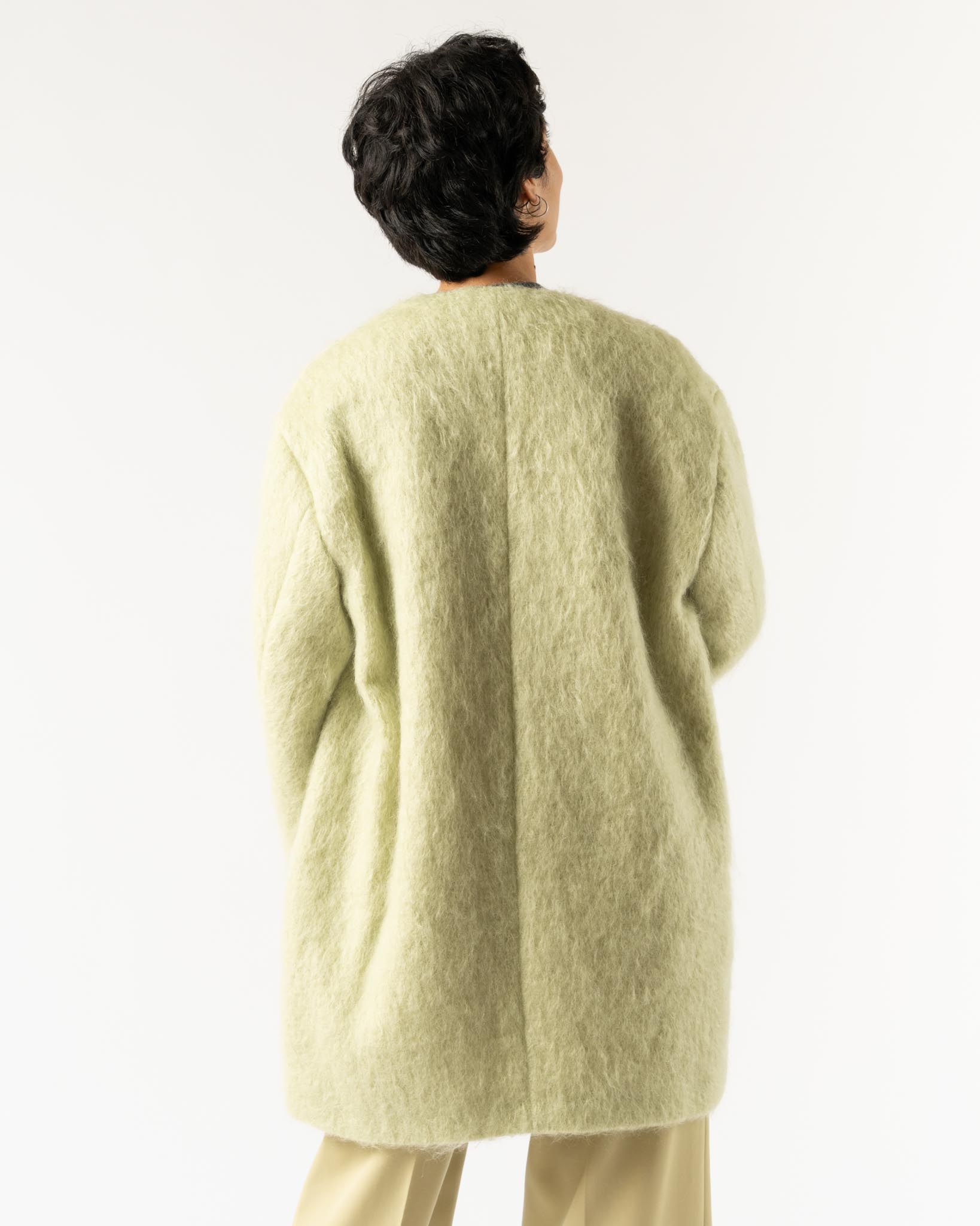 Auralee Brushed Mohair Shaggy Coat in Khaki Curated at Jake