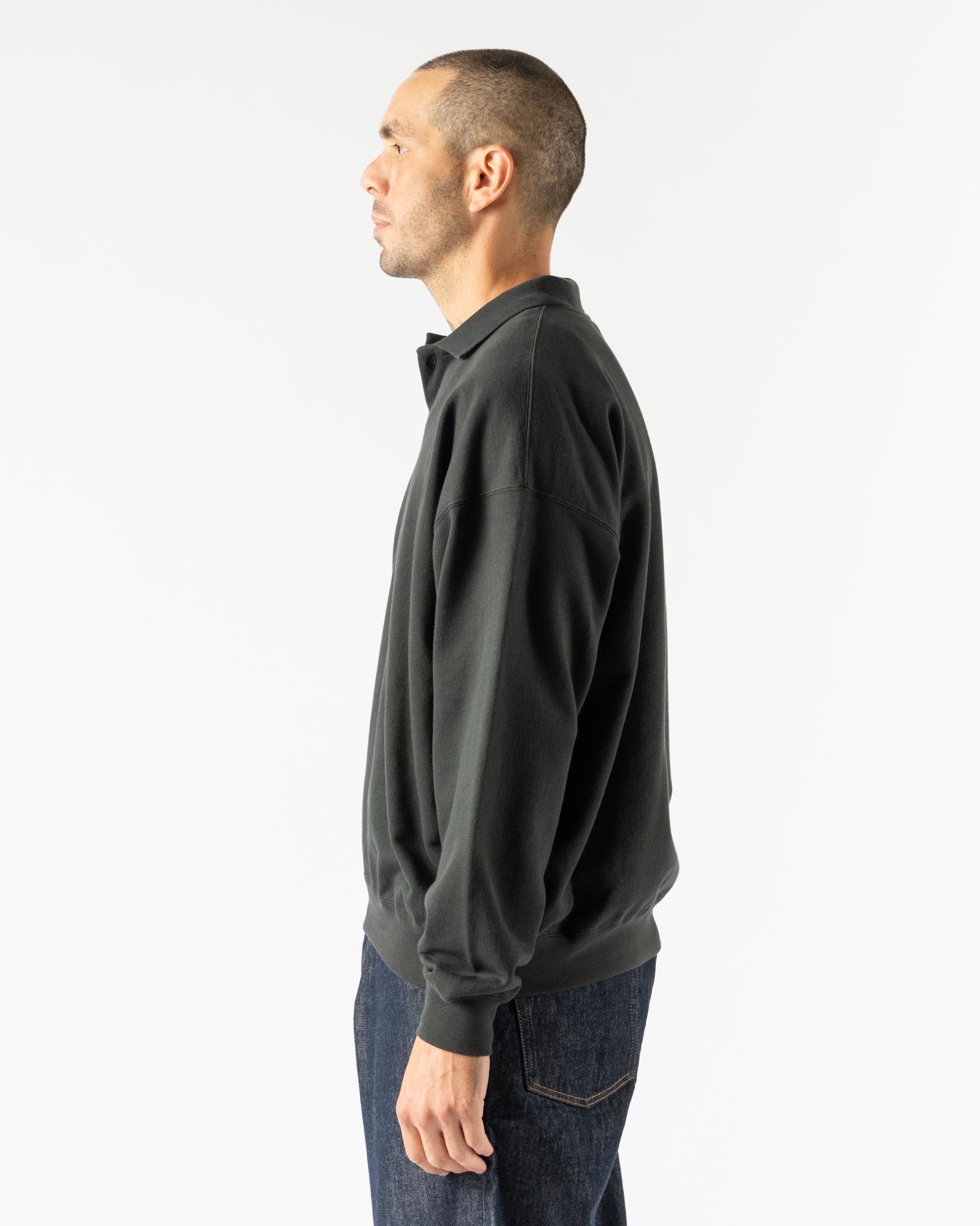 Auralee Pima Light Sweat Polo in Ink Black Curated at Jake