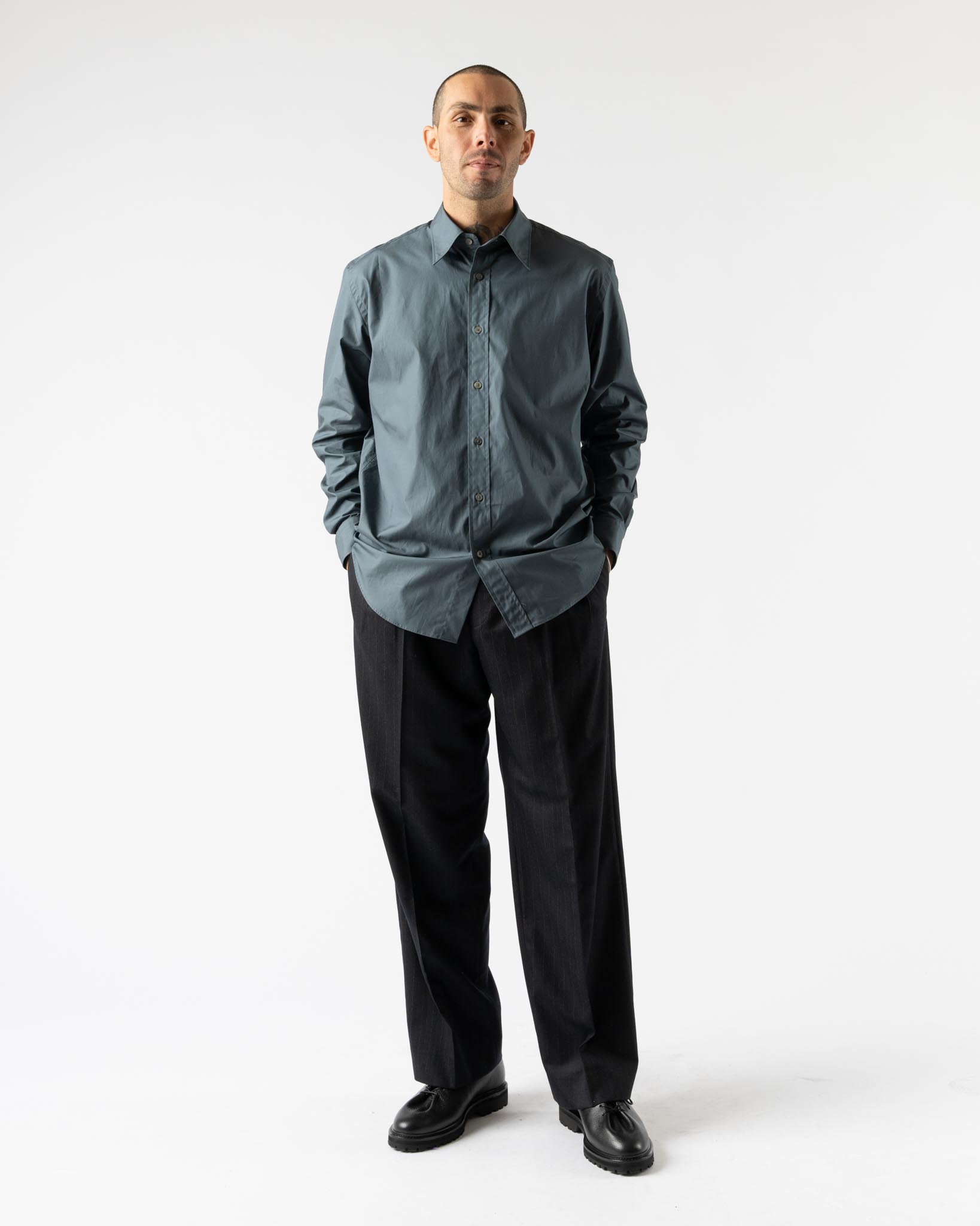 トップス auralee HIGH COUNT FINX OX SHIRT 24aw Auralee High Count Finx Ox Shirt in Dark Blue Curated at