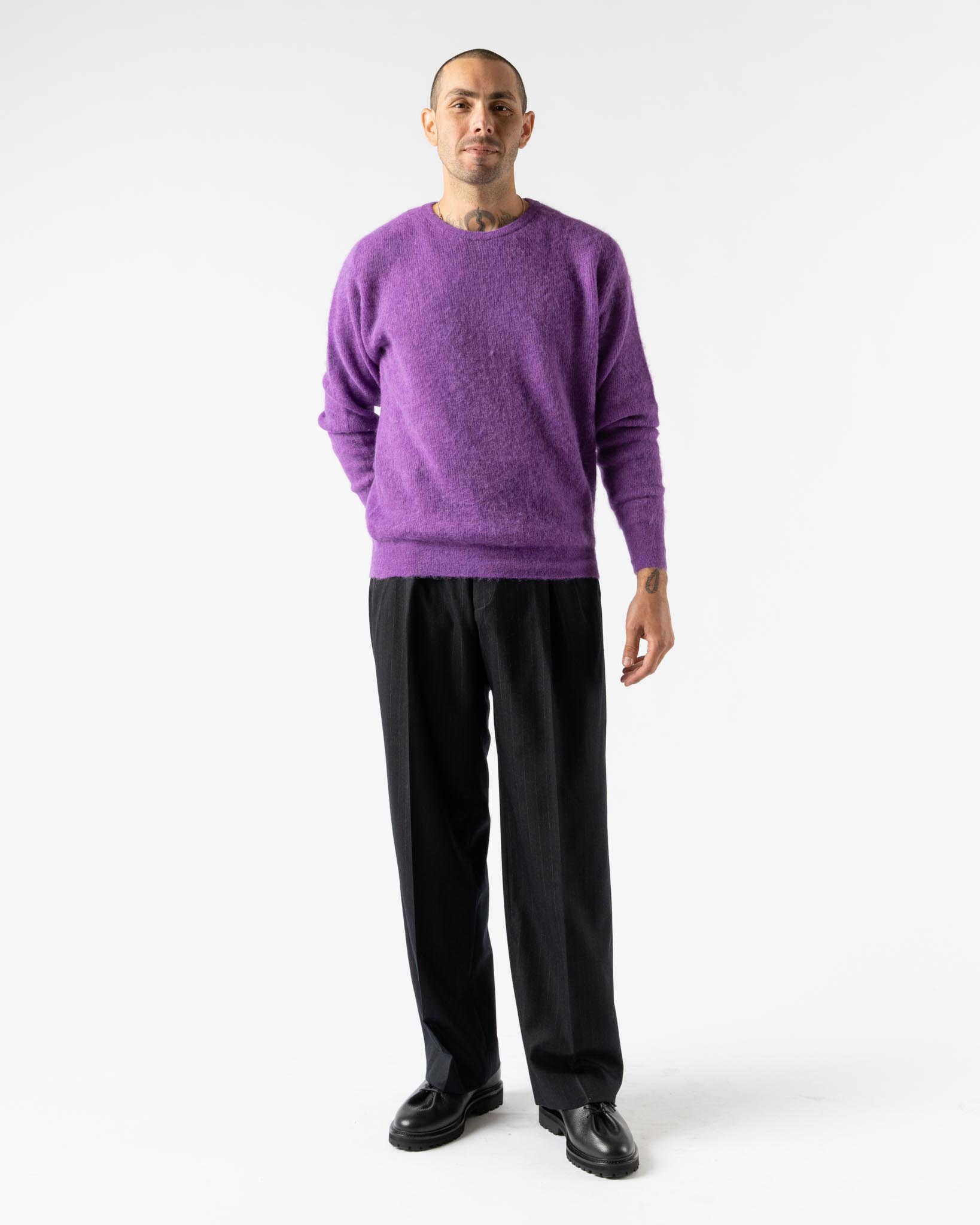 パンツ WOOL FULLING FLANNEL STRIPE SLACKS Auralee Wool Fulling Flannel Stripe Slacks in Dark Navy