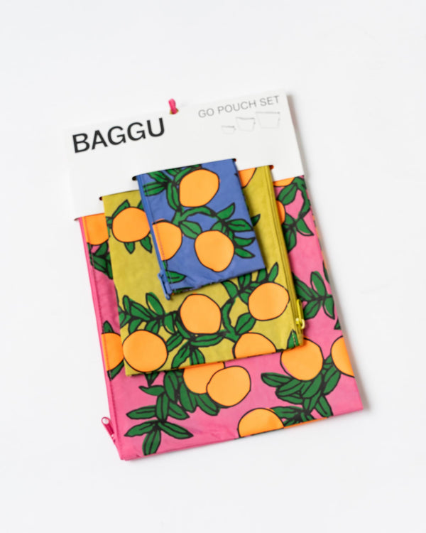 Baggu Go Pouch Set in Orange Trees