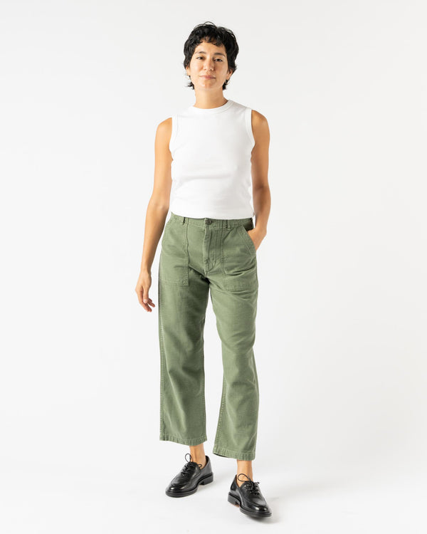 orSlow Short Length Fatigue Pants in Green Used Wash