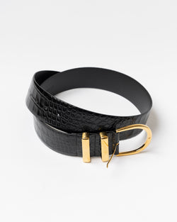 Pre-Owned: Khaite Black Leather and Gold Hardware Belt