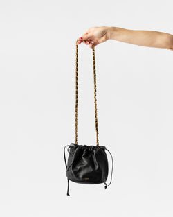 Pre-Owned: Khaite Black Leather Bucket Bag with Gold Strap