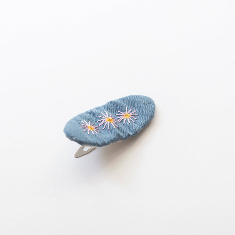 Tangle Shiny Stars - Oval Embroidered Floral Snap Hair Clips | Blue