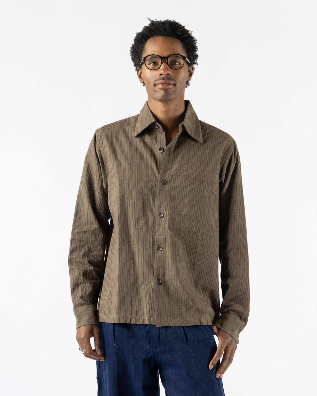 Kartik Research Brown Pinstripe Shirt