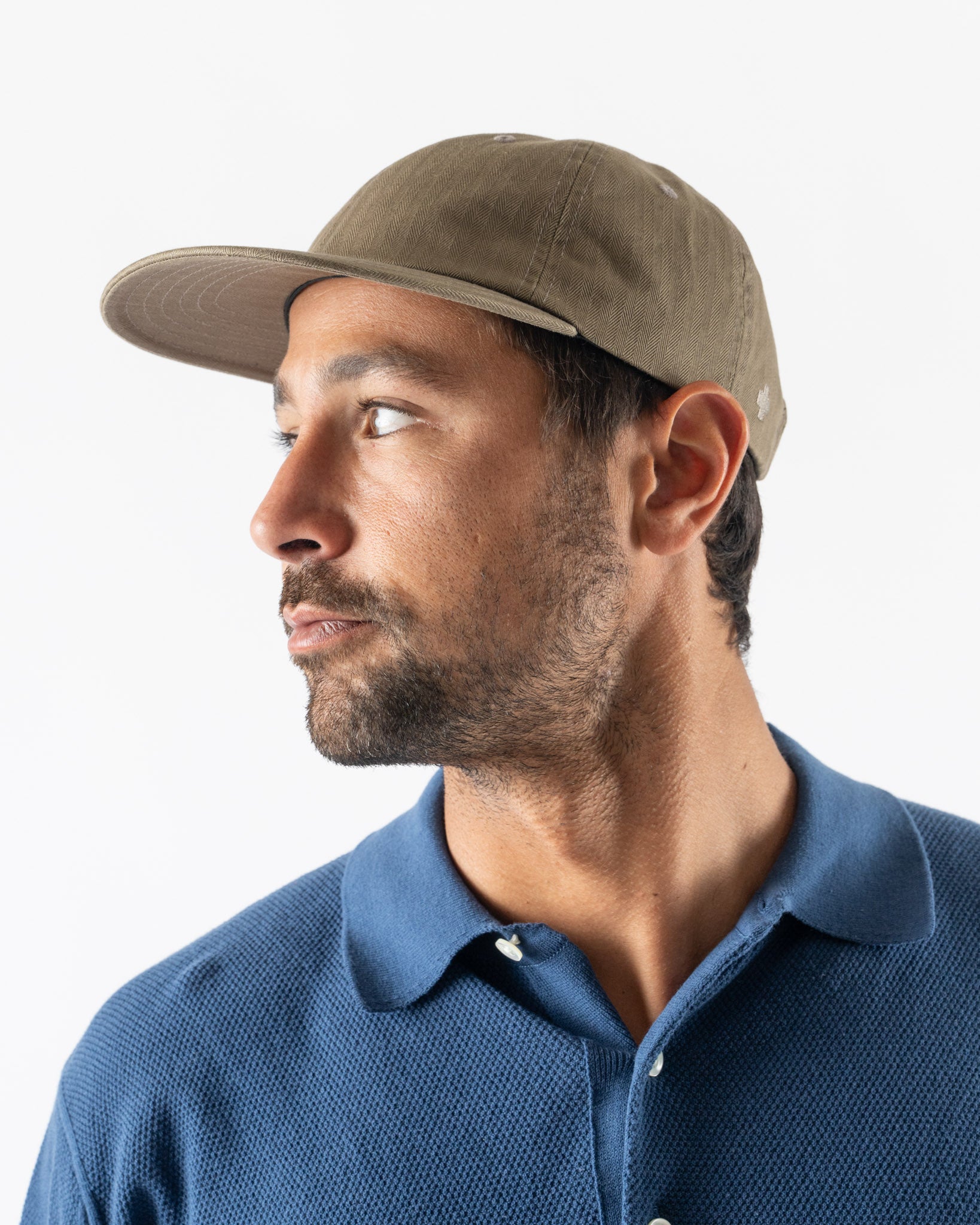 Beams Plus 6 Panel Herringbone Hat in Olive