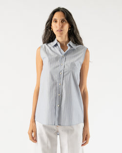 6397 Sleeveless Button Down Shirt in Blue/White Stripe