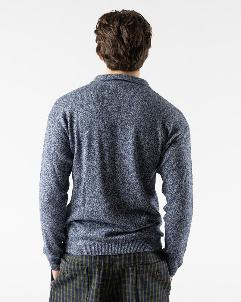 An Irrational Element Perlman Long Sleeve Polo in Blue and Black Melange