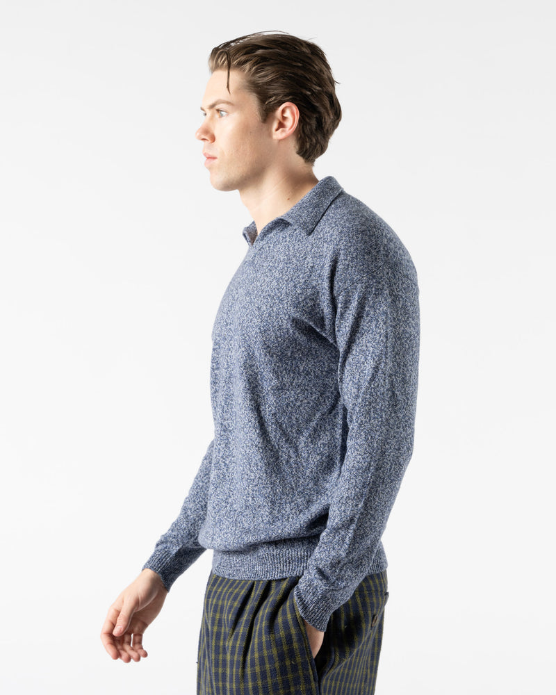 An Irrational Element Perlman Long Sleeve Polo in Blue and Black Melange