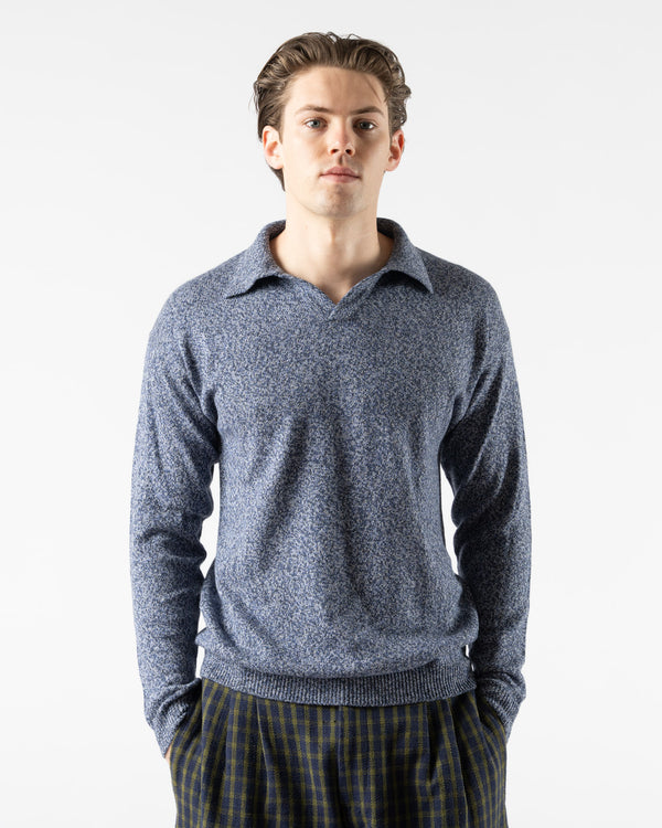 An Irrational Element Perlman Long Sleeve Polo in Blue and Black Melange