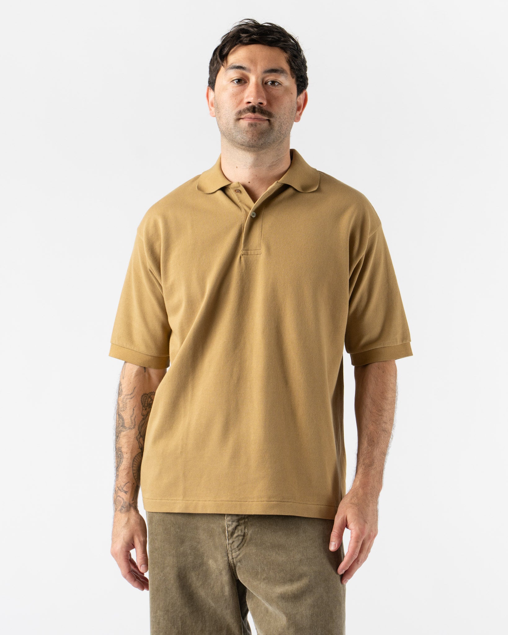 Auralee Pima Cotton Heavy Pique Polo in Khaki Beige
