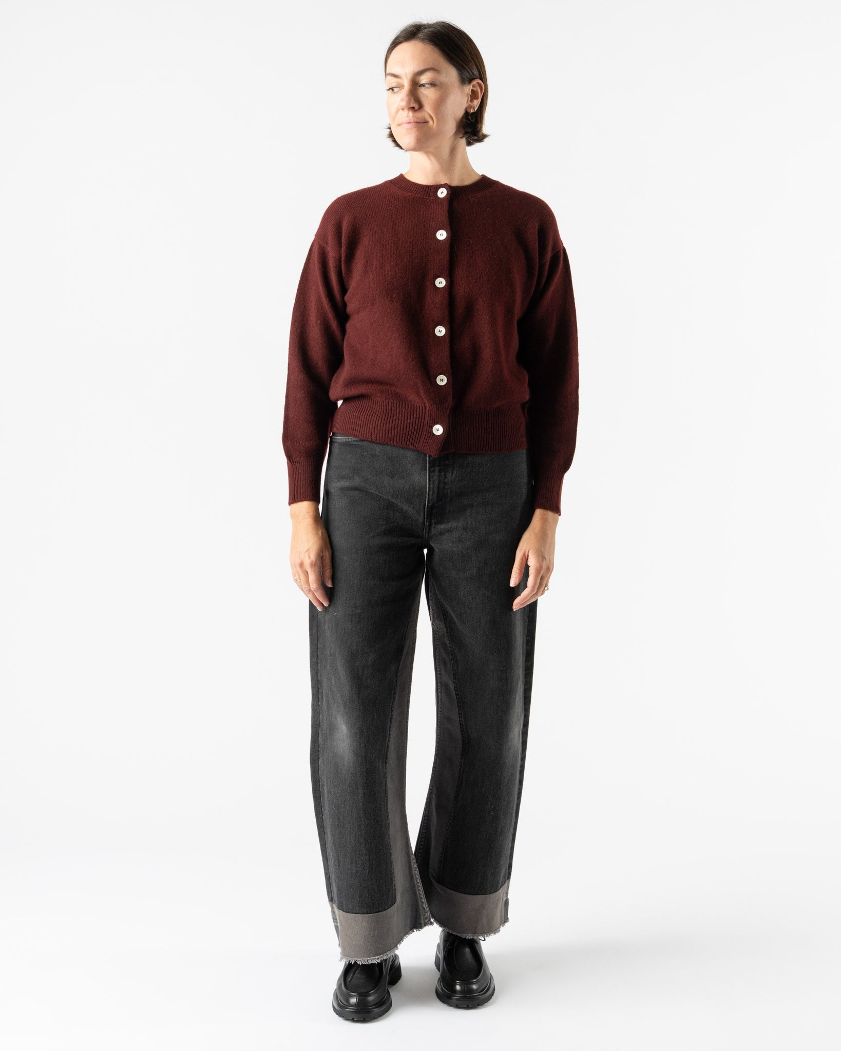 &Daughter Ada Crewneck Cardigan in Burgundy