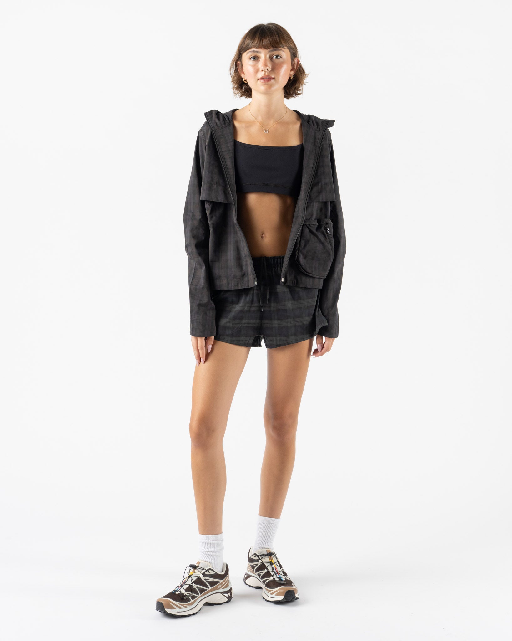Literary Sport Adrienne Run Jacket in Brown Tartan