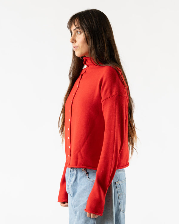 Alex Mill Taylor Rollneck Cotton Cashmere Cardigan in Fire Red