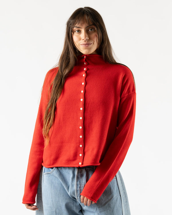 Alex Mill Taylor Rollneck Cotton Cashmere Cardigan in Fire Red