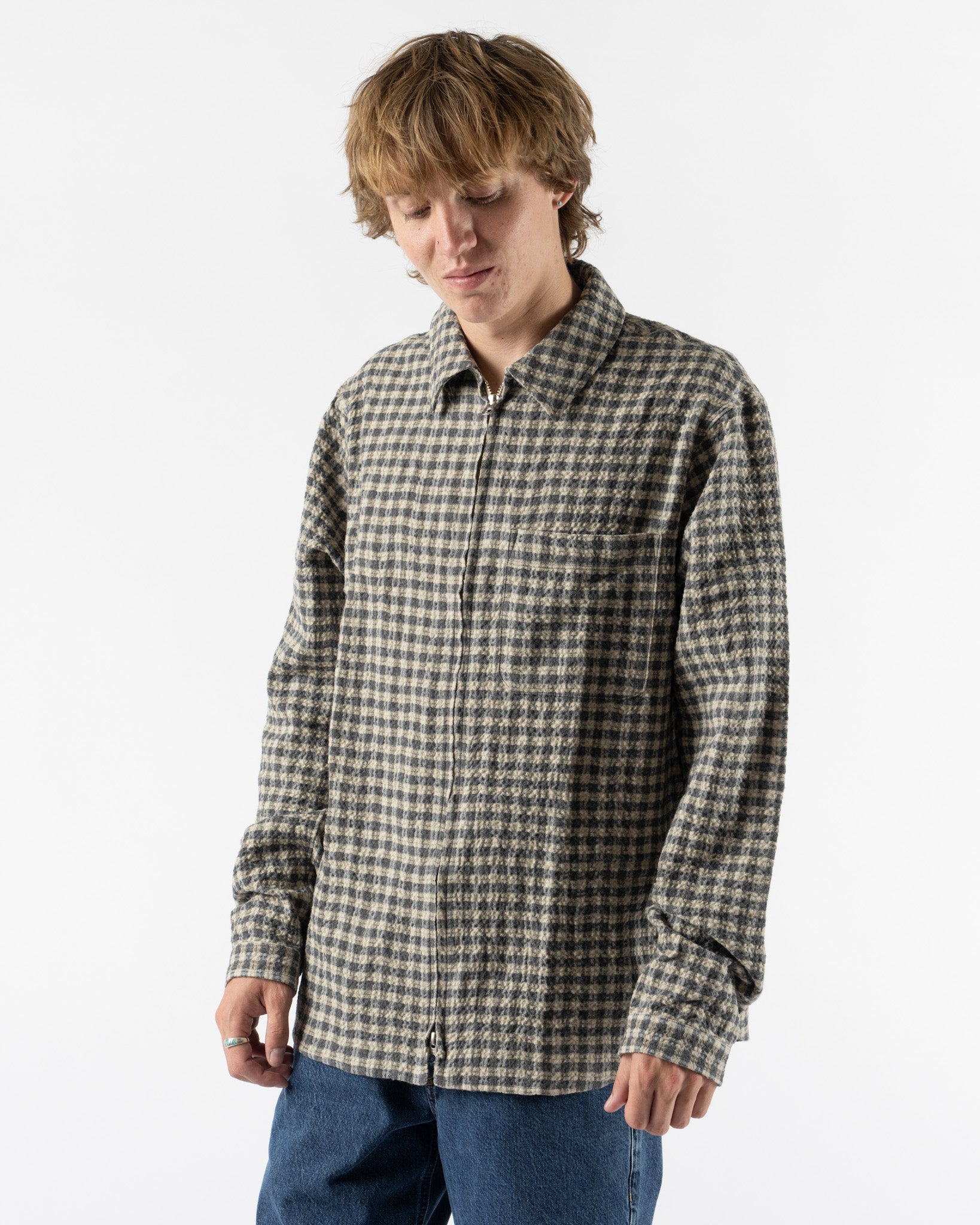 Another Aspect Another Overshirt 1.0 in Blue/Ecru Check